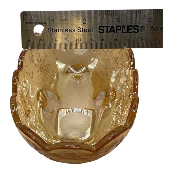 Jeannette Floragold | Louisa pattern Iridescent Footed Candy Dish Trinket Bowl - Picture 7 of 9